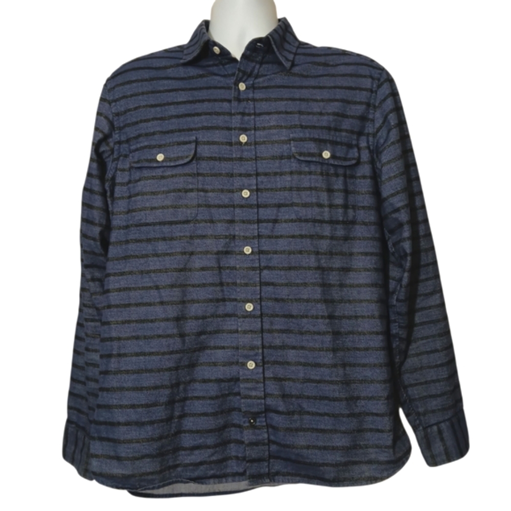Taylor Stitch Blue and Black Striped Casual Button Down Shirt
